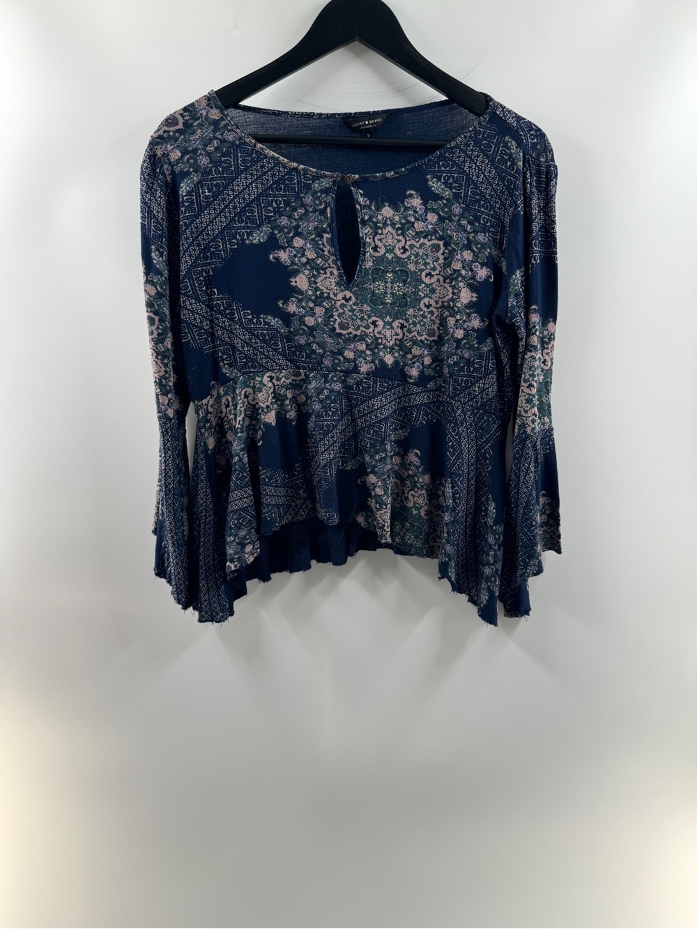 Lucky Brand Blue Floral Boho Babydoll Top – Women’s Small
